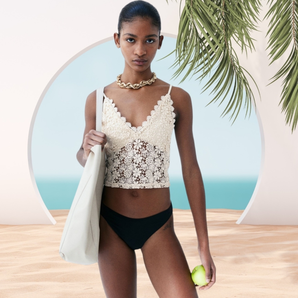 Light Beige Embroidered Lace Camisole Top